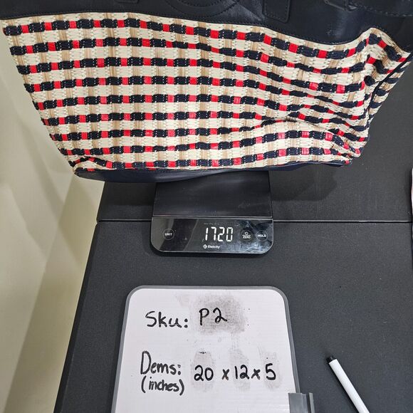 Tory Burch Raffia Woven Straw Leather Tote Bag Multicolor Picnic Beach Casual - Picture 16 of 16